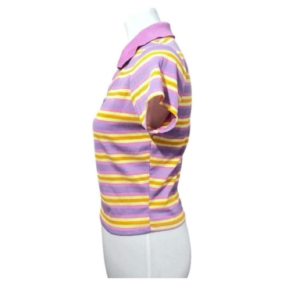 Rue 21 Y2K Pink Yellow Striped Ribbed Zip Crop Top